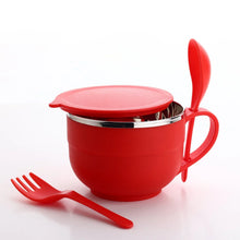 Noodles & Soup Bowl with Spoon and fork Handle Spoon Holder, Stainless Steel Bowl and Spoon Set, Stainless Steel Storage - Justgrabit Inc.