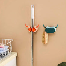 Multifunctional Cartoon Sticky Punch Free Mop Holder Wall Mounted Broom Organizer Cleaning Tools Holder Hanger, Self Adhesive Cute Cow Head Suction Cup Hanging Hook for Bathroom Kitchen (1 Pc) - Justgrabit Inc.