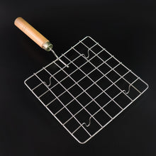Stainless Steel Square Papad jali, Barbecue Grill Rack with Wooden Handle (1 Pc) - justgrabit.in | Just Grab It