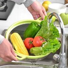 Stainless Steel Colander with Handle, Large Metal Green Strainer for Pasta, Spaghetti, Berry, Veggies, Fruits, Kitchen Food Colander, Dishwasher Safe - justgrabit.in | Just Grab It