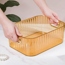 Premium Ribbed Transparent Storage Basket with Gold Handle 25×14 cm 4 Pc - justgrabit.in | Just Grab It
