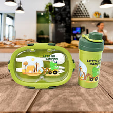 Plastic Lunch Box Leak Proof 3 Compartment with Bottle, Spoon and Fork (1 Set) - justgrabit.in | Just Grab It