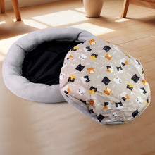 Round Soft Plush Cat Bed with Cartoon Cat Print Cushion 1 Pc - justgrabit.in | Just Grab It