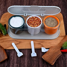 Home Kitchen 3 Grid Seasoning Spice / Masala Box Kit with Spoon (Multicolor / 1 Set) - justgrabit.in | Just Grab It