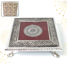Silver - Square Pooja Chowki Patla / Bajot (20×20 CM / 1 Pc) - justgrabit.in | Just Grab It