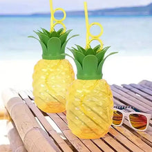 Plastic Pineapple Cups with Straw (1 Pc) - Party Favors, Hawaiian, Beach - Justgrabit Inc.