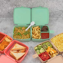 Double - Layer Square Lunch Box with Spoon , 4 Compartment Tiffin & Push Lock , Plastic Tiffin Box for Travelling, School Kids & Office Exclusive, Home - Justgrabit Inc.