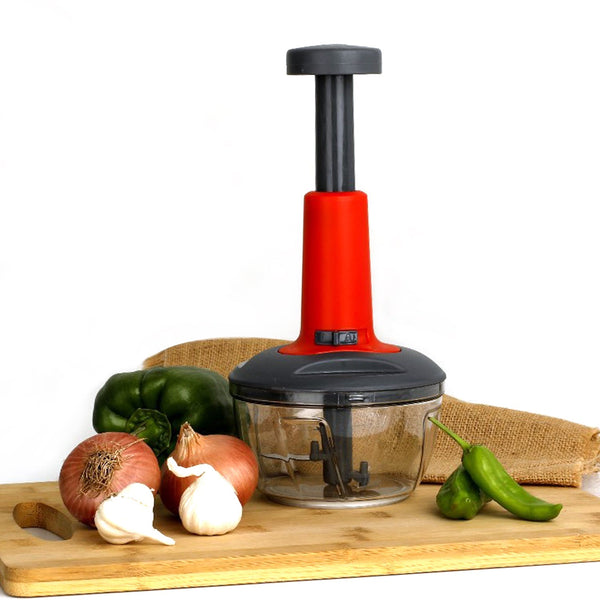 Matte Finish Hand Press Chopper with 3 Blades for Easy Vegetable & Fruit Chopping - justgrabit.in | Just Grab It