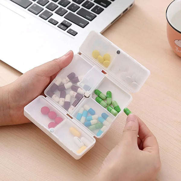 Magnetic Pill Organizer, 7 Compartments Portable Pill Case Travel Pill Organizer, Folding Design Pill Box for Purse Pocket to Hold Vitamins, Cod Liver Oil, Supplements, Medicine Box (1 Pc) - Justgrabit Inc.