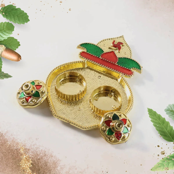 Decorative Plastic Kalash - Shape Double Kumkum Box (Mix Design, 1 Pc) - justgrabit.in | Just Grab It