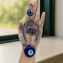 Decorative Evil Eye Hanging with Elephant and Horseshoe Motif, Wind Chime (1 Pc) - justgrabit.in | Just Grab It