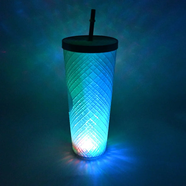 Cup with Straw & LED Lighting Reusable Matte Studded Tumbler with Leak Proof Lid Water Cup Travel Mug Coffee Ice Water Bottle Double Walled Insulated Tumbler BPA Free (1 Pc) - Justgrabit Inc.