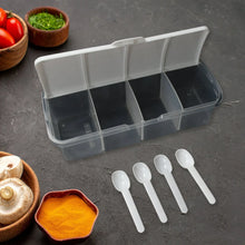 Kitchen Multipurpose Air - tight 4 Sections Storage Containers / Masala Box Pickle (Achar) Jar with 4 spoon for each section (1 Pc / Mix Color) - Justgrabit Inc.