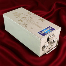 Premium Stainless Steel Velvet Lined Jewellery Storage Box with Lock and Red Interior - justgrabit.in | Just Grab It
