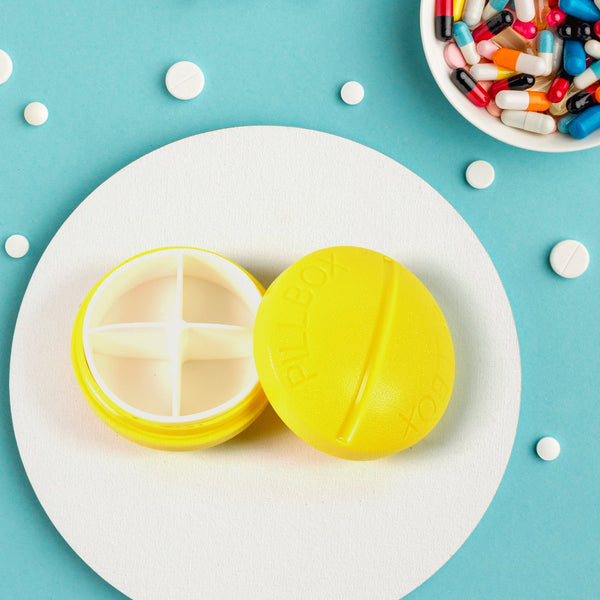Portable Round Shape 4 Compartments Pill Box (1 Pc / With Brown Box) - justgrabit.in | Just Grab It