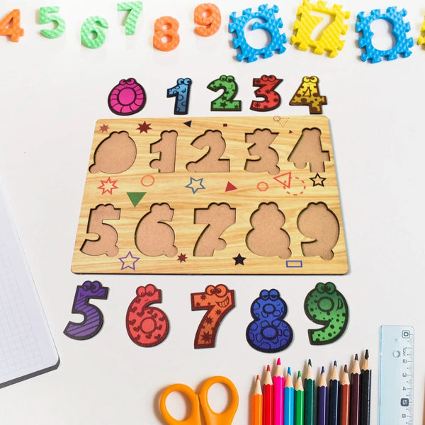 Wooden Number Puzzle Learning Educational Board (1 Set / 28×20 Cm) - Justgrabit Inc.