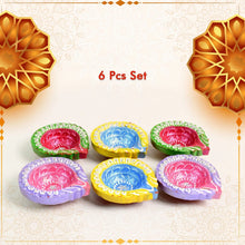Decorative Hand Painted Clay Puja Diya for Diwali Home Indoor Outdoor Handmade Diya (6 Pcs Set/ Mix Design) - justgrabit.in | Just Grab It