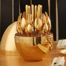 Premium Cutlery Set 24 Pcs with Oval Shaped Stand | Beautiful Stylish Oval Designed Cutlery Sets, Egg - Shaped Luxury Spoon Holder Set  (Golden / 24 pcs set) - Justgrabit Inc.