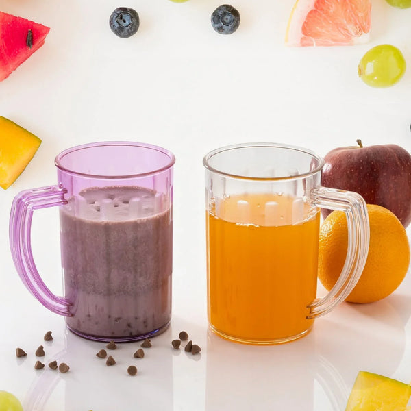 Stylish Juice Glass With Handle, Water Glass, Beer Glass, Milk Shake Glass, Multipurpose Glass Plastic Beer Mug, Unbreakable Beer Tasting Glasses, Clear Juice Glasses Suitable for Kids (2 pc) - Justgrabit Inc.