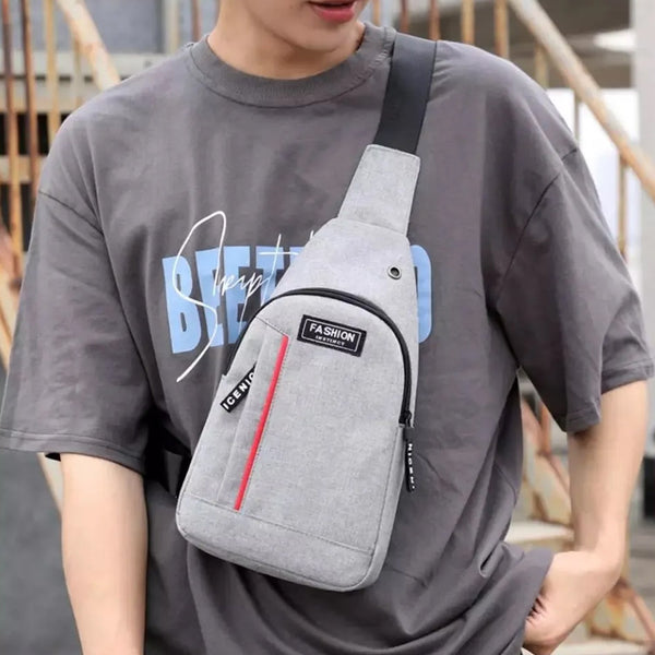 Waterproof Anti - Theft Crossbody Fanny Pack USB Charging & Earphone Hook (Grey/Blue) - justgrabit.in | Just Grab It
