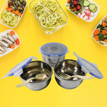 Compact Stainless Steel Airtight Lunch Box Set - 4 pcs (3 Leakproof Containers and 1 Bottle) - Justgrabit Inc.