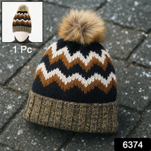 Winter Woolen Knitted Black Inside Fur Beanie Cap (1 Pc / Mix Design & Color) - justgrabit.in | Just Grab It