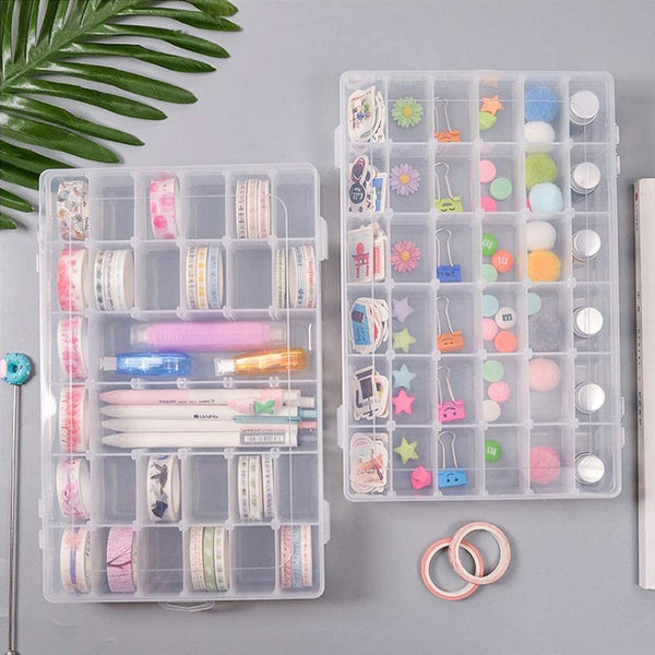 36 Grids Clear Plastic Organizer Box with Dividers Jewellery Storage Box 1 Pc - justgrabit.in | Just Grab It