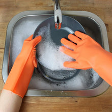 Gloves Magic Silicone Dish Washing Gloves With thumb knife finger protecor gears cutting vegetable (1 Pair) - justgrabit.in | Just Grab It