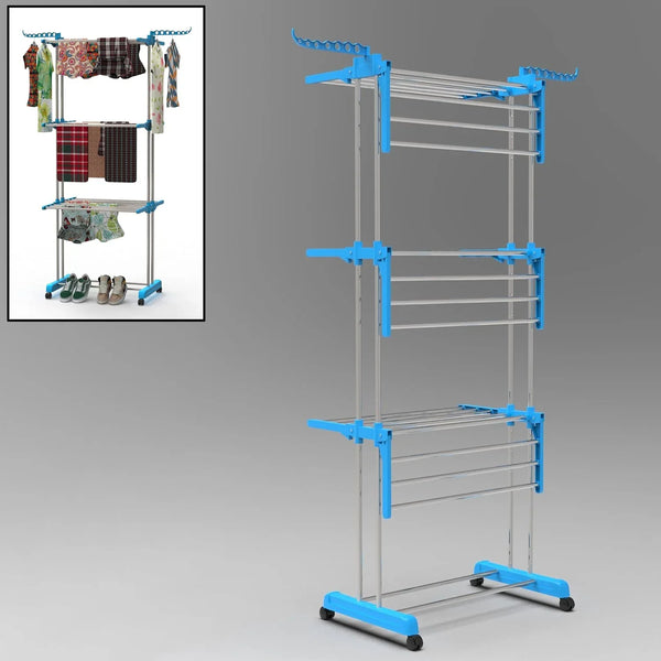 Premium Heavy Duty Stainless Steel 3 Layer Foldable Cloth Drying Stand (1 Set / With Brown Box) - justgrabit.in | Just Grab It