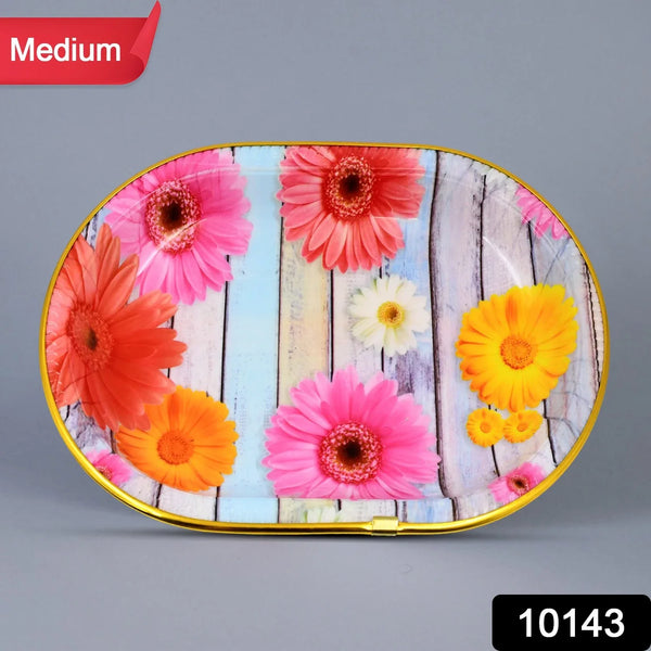 Medium Plastic Flower Printed Design Serving Tray (1 Pc / 31 x 21 CM / Mix Color) - justgrabit.in | Just Grab It
