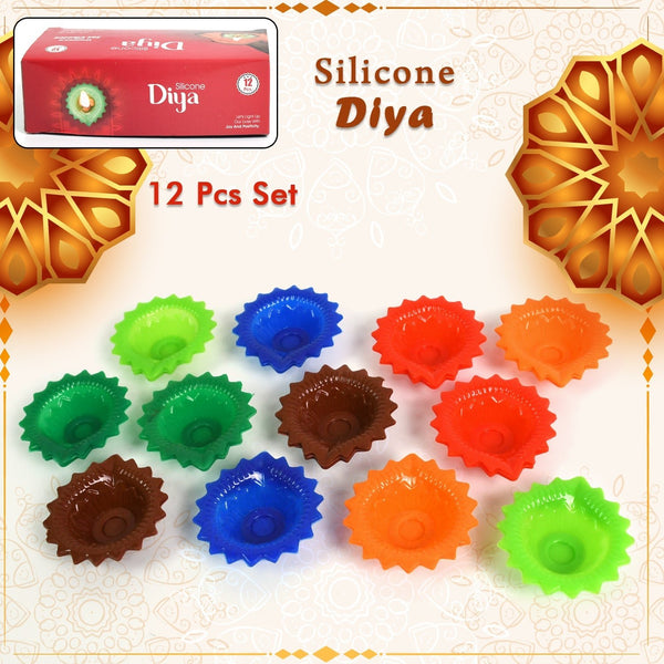 Silicone Diya for Diwali Attractive Design Colourful Diya Combo, Diwali (12 Pcs Set) - justgrabit.in | Just Grab It