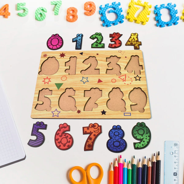 Wooden Number Puzzle Learning Educational Board (1 Set / 28×20 Cm) - justgrabit.in | Just Grab It