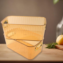 Premium Ribbed Transparent Storage Basket with Gold Handle 25×14 cm 2 Pc - justgrabit.in | Just Grab It