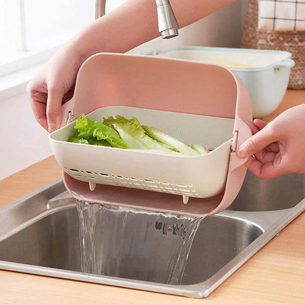 Multifunctional BPA Free Double Layered Plastic Rotatable Strainer Basket (Multicolor) - Justgrabit Inc.
