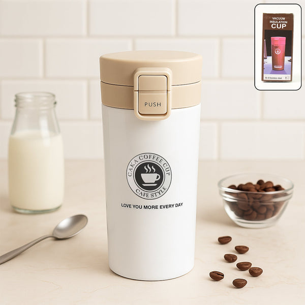 Stainless Steel Vacuum Insulated Coffee Flask with Flip Lock Lid (400ML / 1 Pc) - justgrabit.in | Just Grab It