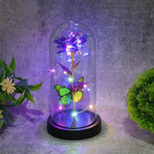 LED Preserved Rose with Colorful Butterfly in Plastic Dome (1 Pc & Mix Color) - Justgrabit Inc.