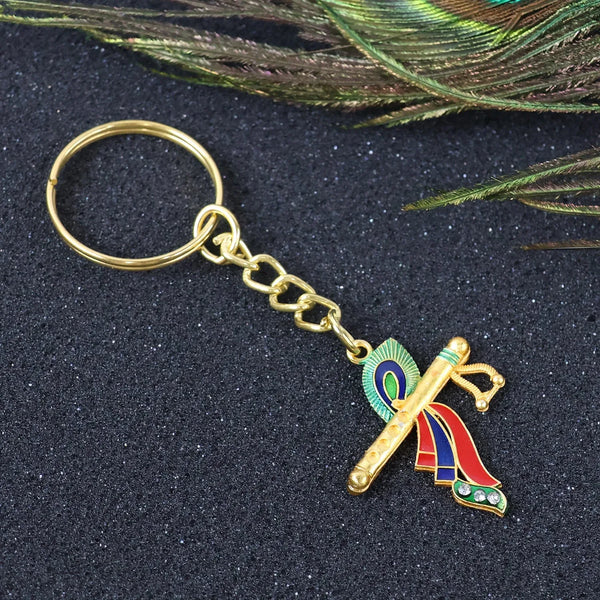 Krishna Flute with Peacock Feather Design Keychain (1 Pc) - justgrabit.in | Just Grab It