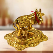 Metal Golden Kamdhenu Cow with Calf (1 Pc) - Justgrabit Inc.