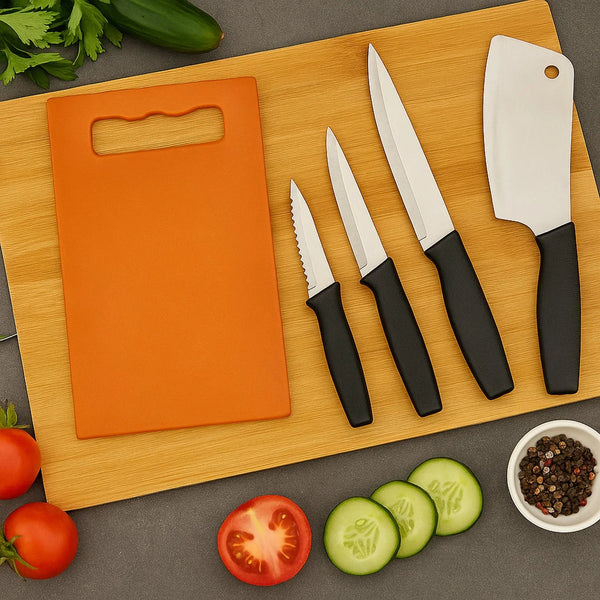 Chopping Board with Knife Set (Pack of 5) - Justgrabit Inc.