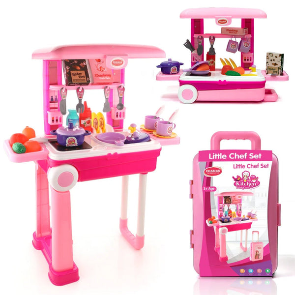 Kitchen Set Kids with Suitcase Role Play Cooking Toy for Girls & Boys (3+) - justgrabit.in | Just Grab It