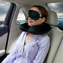 8512 3 in 1 Comfortable Travel Sleeping Kit, Neck Pillow, Eye Mask & Ear Plug Set Inflatable Plane Sleeping Pillow Head Neck Support Pillows for Travel Airplane Office, Black - Justgrabit Inc.