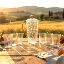 Elegant Textured Glass Water Jug with 6 glasses Set (1 Set) - justgrabit.in | Just Grab It