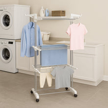 3 - Tier Foldable Stainless Steel Cloth Drying Stand with Wheels - justgrabit.in | Just Grab It