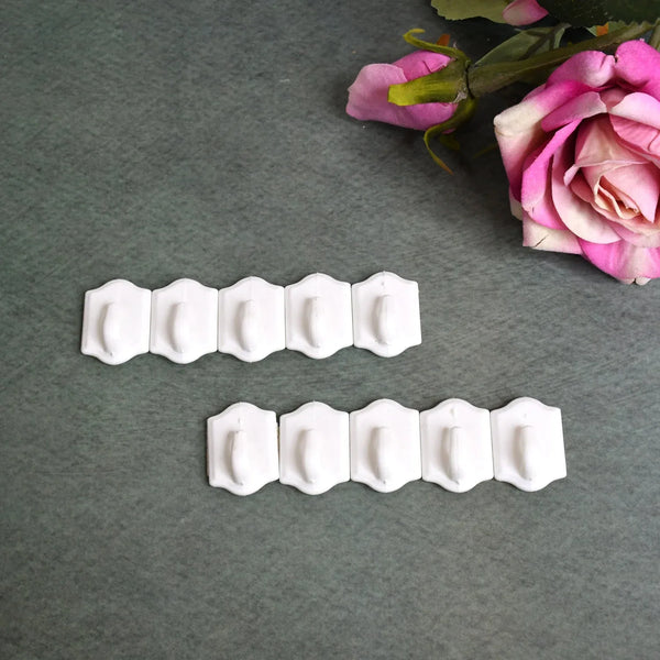 Small Adhesive Hooks for Wall Hanging Adhesive Hooks (10 pcs Set) - justgrabit.in | Just Grab It