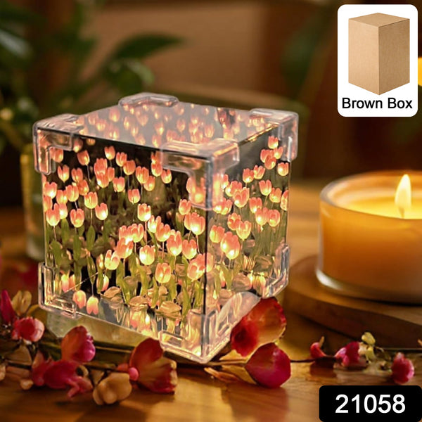 Decorative Tulip Flower LED Cube Night Lamp Set (1 Set / Mix Color) - justgrabit.in | Just Grab It