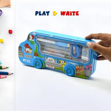 Bus Shape Compass Box for Boys, Kids School Accessories | Pencil Box with Wheels for Girls and Kids, String Operated Case Students School Supplies - Stationery Set Organizer Birthday Return Gift for Kids - Justgrabit Inc.
