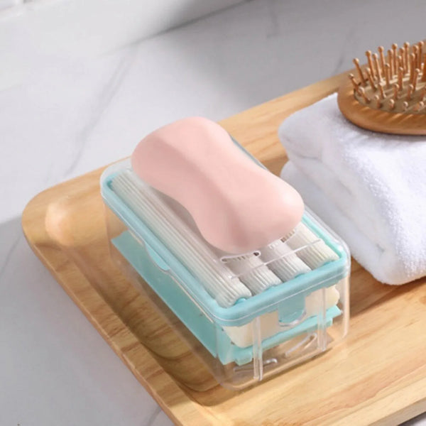 2 - in - 1 Portable Soap Dish & Dispenser – Multifunctional Soap Holder with Roller & Drain Holes for Bathroom, Kitchen, Home Use (1 Pc) - Justgrabit Inc.