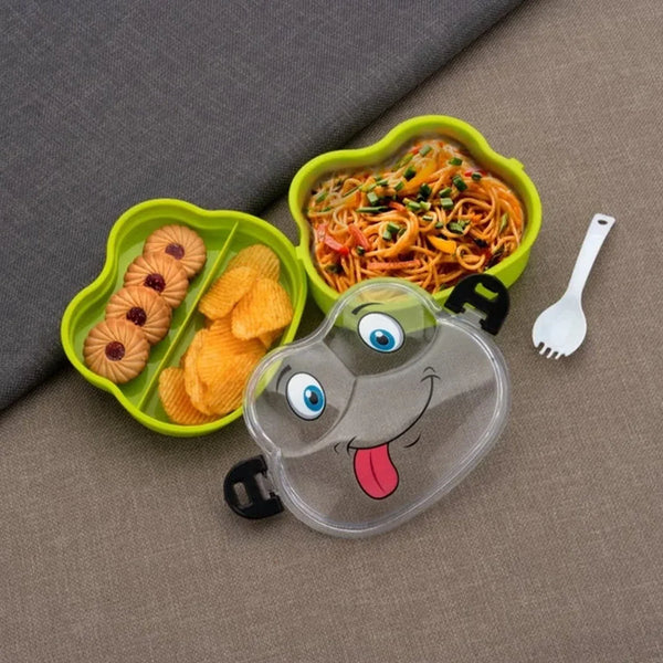 Double Layer Froggy Shape Lunch Box with Spoon (1 Pc / Mix Color) - justgrabit.in | Just Grab It