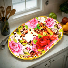 Plastic Flower Printed Design Serving Tray (3 Pcs Set / Mix Color) - justgrabit.in | Just Grab It