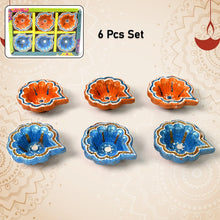 Decorative Hand Painted Clay Puja Diya for Diwali Home Indoor Outdoor Handmade Diya (6 Pcs Set/ Mix Design) - justgrabit.in | Just Grab It